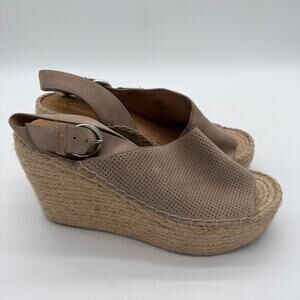 Marc Fisher Andela Espadrille Perforated Wedge Sandal Platform Cream Boho 10